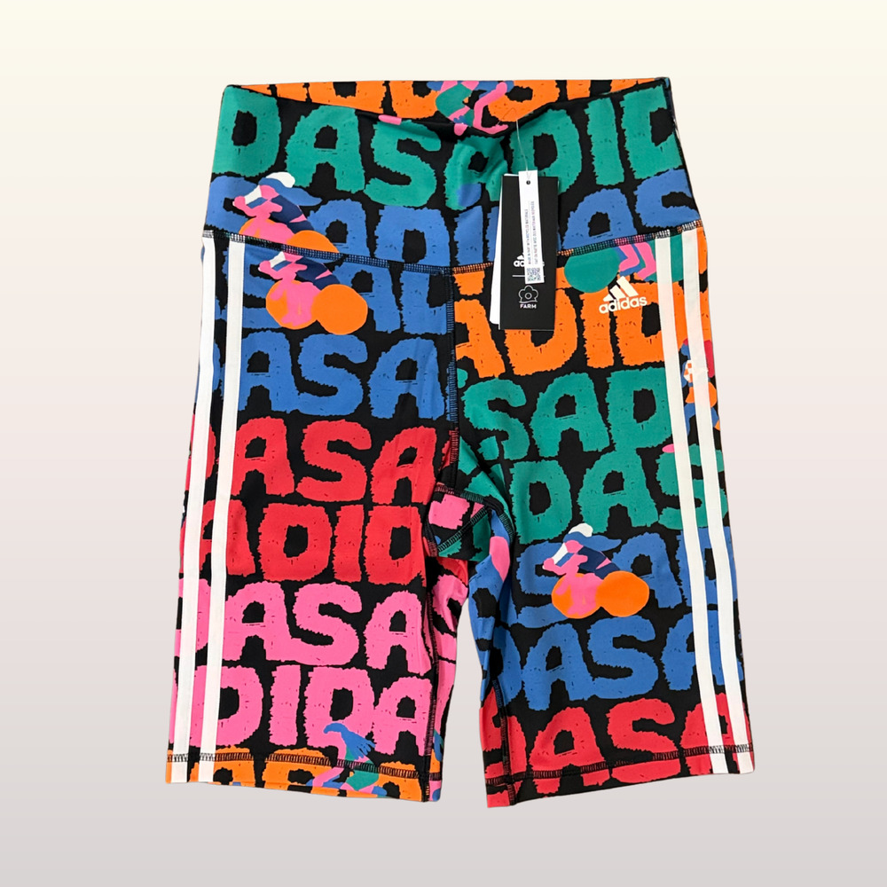 NWT Adidas FARM Rio Bike Shorts Black sz Small Colorful Vibrant Collab